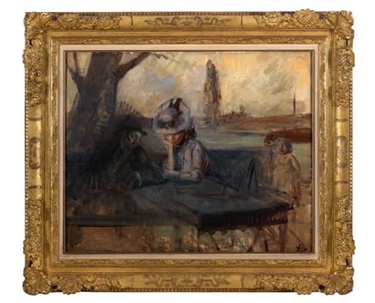 Jean-Louis FORAIN (1852 - 1931) 
湖边的情侣

布面油画

右下方有签名

布面油画，右下角有签名

60 x 73 cm - 23...