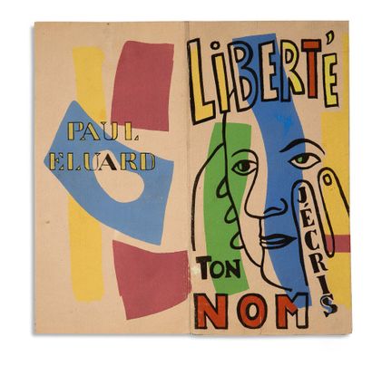 D'APRÈS FERNAND LEGER (1881 - 1955) 
Liberté, j'écris ton nom, 1953年

手风琴 "诗-物 "说明了保罗-艾吕雅的诗歌

阿尔伯特-琼在理查德-德-巴斯造纸厂的奥弗涅纸上制作的彩色模版

编号为126的

由皮埃尔-塞格指导设计的第一版

发黄的纸张，书脊上的两个铰链取代了两个褶皱，摩擦与小的零星修饰，其中四片叶子的书脊上有装裱的残余物，小的撕裂和呆滞的角部

纸上石版画和色彩，编号...