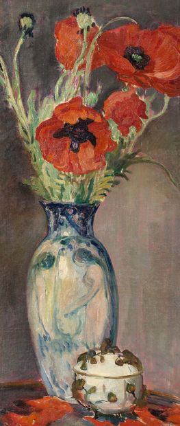 Henri LEBASQUE (1865 - 1937) 
罂粟花花束和糖果盒

布面油画

左下方有签名

布面油画，左下角有签名

73,5 x 50,5 cm...