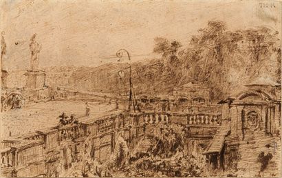 Theodore ROUSSEAU (1812 - 1867) 
La place de la Concorde et le Cours-la-Reine, Paris

Ink...