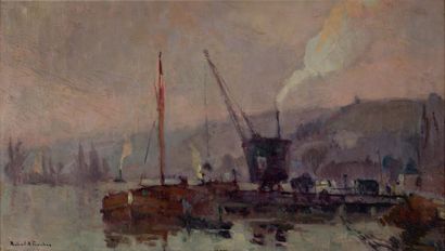 ROBERT ANTOINE PINCHON (1886 - 1943) 
塞纳河畔的驳船和转运吊车

布面油画

左下方有签名

布面油画，左下角有签名

43...