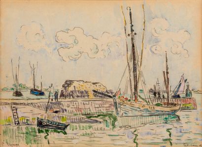 Paul SIGNAC (1863 - 1935) 
路易港，港口，1922年左右



纸上水彩和铅笔，左下角有签名

日期为 "192[?]"，位于 "路易港...