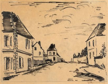 Maurice DE VLAMINCK (1876 - 1958) 
毛蒂埃-乌-佩尔什的景色，约1930年

纸上水墨和铅笔

右下方有签名

纸上水墨和铅笔，右下方签名

25...