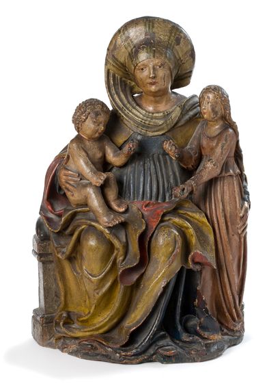 null SAINTE ANNE TRINITAIRE en tilleul sculpté en ronde-bosse et polychromé, dos...