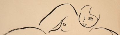 SANYU (1895-1966) Femme allongée, bras droit derrière le dos Encre sur papier 28...