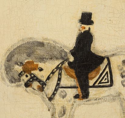 SANYU (1895-1966) Le maître de piste, Monsieur Loyal, à cheval, 1926 Huile sur toile,...