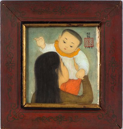 MAI trung THU (1906-1980) 
母与子》，1964年

丝绸上的水墨和色彩，右上角有签名和日期，背面有标题和日期。在艺术家制作的原框中，背面有图案、标题和编号。

16...