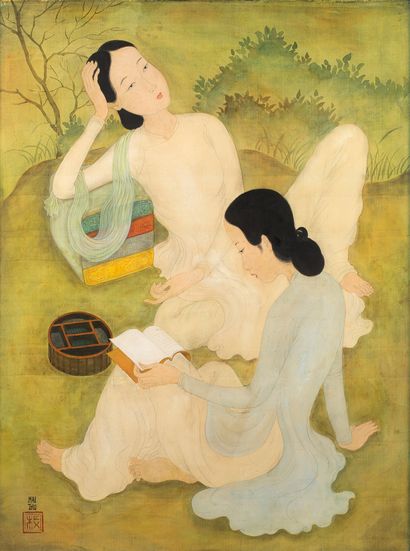 MAI trung THU (1906-1980) 
En plein air, circa 1940-45

Ink and color on silk, signed...