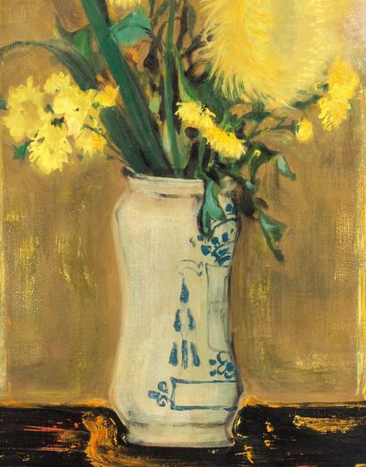 Le Pho (1907-2001) 
《药罐里的菊花》（The Hairy Chryshemums）。

丝绸上的油、墨和水粉，左下方有签名，背面有标题

66...