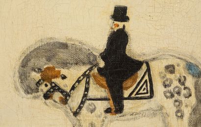 SANYU (1895-1966) Le maître de piste, Monsieur Loyal, à cheval, 1926 Huile sur toile,...