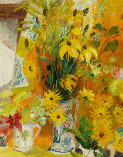 Le Pho (1907-2001) 
有六束花的构图，约1960-1970年

布面油画，右下角有签名

90 x 116 cm - 35 3/8 x 45 5/8...
