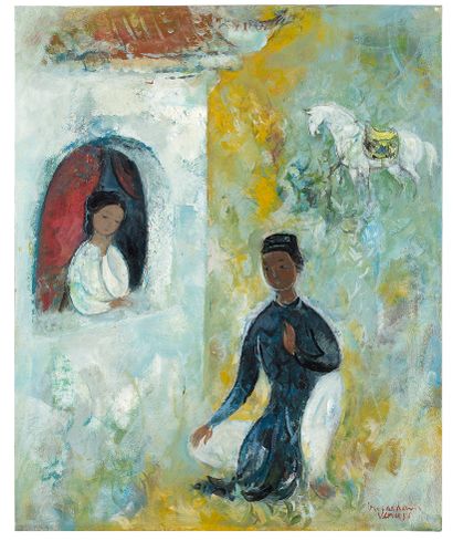 * Vu Cao Dam (1908-2000) 
《相会》，1956年

面板油画，右下角有签名、位置和日期 

61.5 x 49.5 cm - 24 1/8...