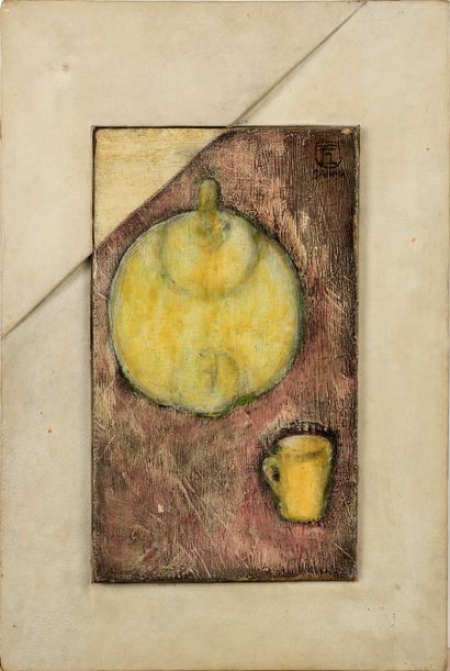 SANYU (1895-1966) La théière jaune, 1927 Huile sur toile, signée en haut à droite,...