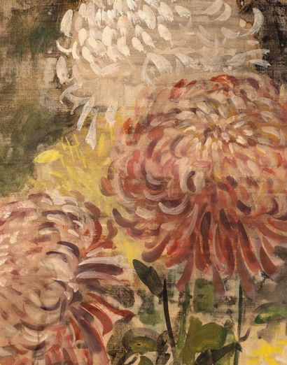V? Cao ?àm (1908-2000) 
菊花》，约1941年

水粉和墨水在丝绸上，右下角有签名

46 x 34 cm - 18 1/8 x 13 3/8...