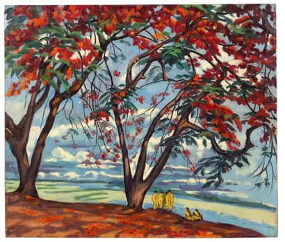 Alix AYMÉ (1894-1989) 
Flamboyants aux bords du Mékong à Vientiane, 1930

Oil on... Gazette Drouot