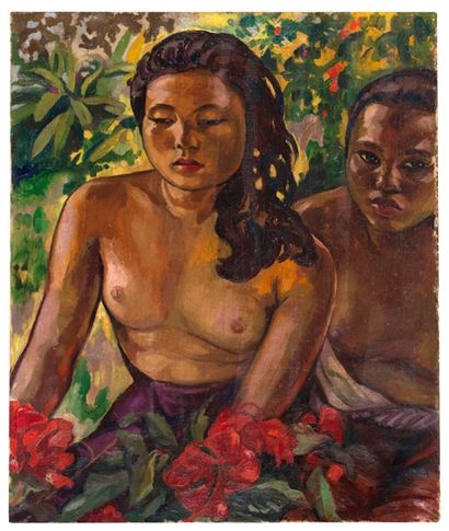 Alix AYMÉ (1894-1989) 
Les jeunes filles Moï, 1930

Oil on canvas 

55 x 46.5 cm... Gazette Drouot