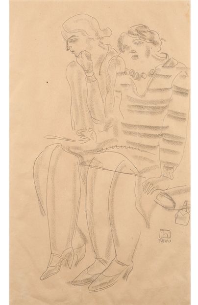 SANYU (1895-1966) 
两个坐着的女人

纸上铅笔，右下角有签名 

41.5 x 24.5厘米（见图） - 16 3/8 x 9 5/8英寸（见图）。



证据...