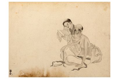 CHINE PÉRIODE MINGUO (1912 - 1949) 
Peinture à l'encre et couleurs légères sur soie,...