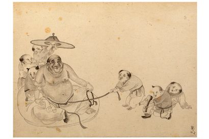 CHINE PÉRIODE MINGUO (1912 - 1949) 
Peinture à l'encre et couleurs légères sur soie,...