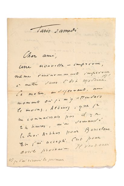 CHAUSSON Ernest (1855 - 1899) L.A.S., Paris samedi [juin 1895], à un ami [Octave...