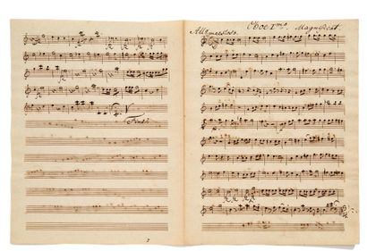 SCHUBERT Franz (1797 - 1828) 亲笔音乐手稿，Magnifi cat. Oboe Imo, [1815]; 3 1/2页小对开的一个双页（29.3...