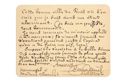 CHABRIER Emmanuel (1841 - 1894) L.A.S. «Emmanuel Chabrier», [La Membrolle] 27 novembre...