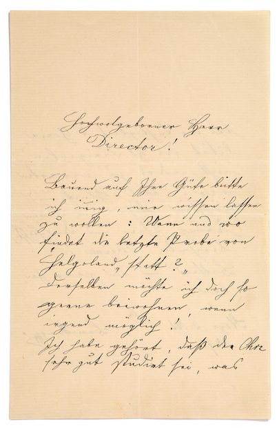 BRUCKNER Anton (1824 - 1896) L.A.S. «Bruckner», Steyr 2 octobre 1893, [à Eduard KREMSER]...