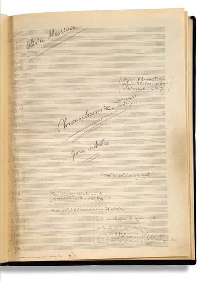 MESSIAEN Olivier (1908 - 1992) MUSICAL MANUSCRIPT autograph "Olivier Messiaen", Chronochromie...