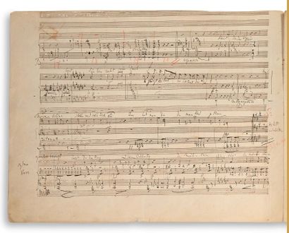 LISZT Franz (1811 - 1886) 签名的音乐手稿，《Mignons Lied》；4页长方形，4页（26.5 x 34.5厘米）的双页。
这首美丽的旋律的工作手稿是关于歌德的一首著名诗歌。
这是李斯特在1842年开始为声乐（女中音）和钢琴创作的这首抒情诗的第三个版本，1863年由Kahnt在莱比锡出版[S.275/3]。
李斯特将GOETHE的著名诗歌配上音乐，这首诗歌摘自Wilhelm
Meister："Kennst...