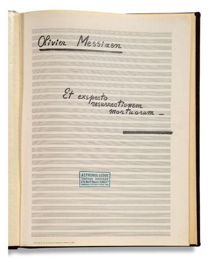 MESSIAEN Olivier (1908 - 1992) MUSICAL MANUSCRIPT autograph "Olivier Messiaen", Et...