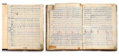 HAHN Reynaldo (1874 - 1947) 亲笔音乐手稿，《La Colombe de Bouddha》，[1921]；一卷146页的对开本，用黑布装订（磨损的装订）。
这部独幕歌剧的管弦乐谱。
La...