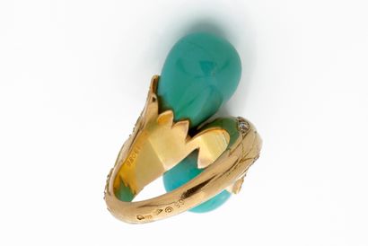 VAN CLEEF & ARPELS BAGUE « TOI & MOI »
Turquoises, diamants taille brillant
Or 18k...