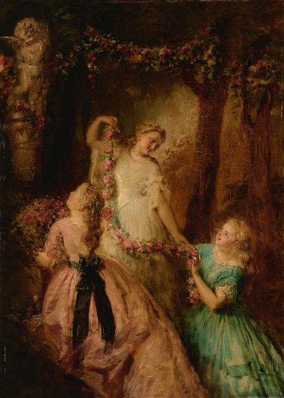 Narcisse Virgile DIAZ de LA PENA (1807-1876) L'offrande à l'amour, 1857 Huile sur...