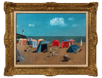 Roland OUDOT (1897-1981) 
La plage de Trouville Huile sur toile Signée en bas à droite

Titrée...