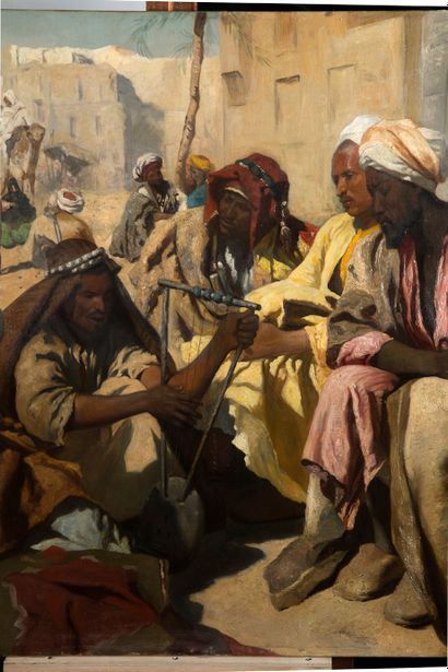 ATTRIBUÉ À LEOPOLD CARL MÜLLER (1834-1892) Markt in Kairo (Marché au Caire) Huile...