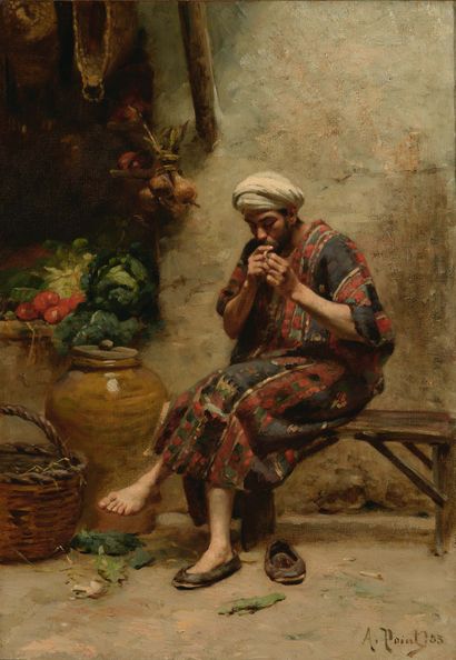 Armand POINT (1861-1932) Fumeur assis sur un banc en Algérie, 1883 Huile sur toile...