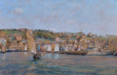 Pierre CHAPUIS (1863-1942) 
Bateaux à Trouville, 1911

Technique mixte sur carton

Signée,...