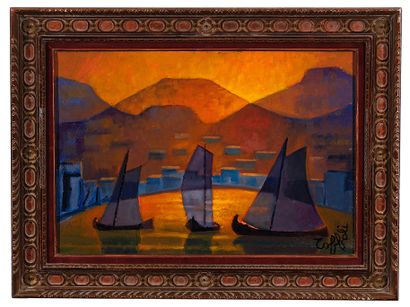 Louis TOFFOLI (1907-1999) 
维哥湾，加利西亚，1968年

布面油画 右下方有签名

背面有标题和编号 "4404"。

50 x 73...