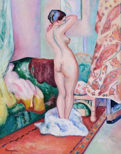 Henri MANGUIN (1874-1949) Nu de trois quarts dans l'atelier, 1916 Huile sur toile...
