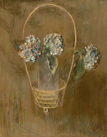 Paul-César HELLEU (1859-1927) 
Bouquet d'hortensias

Pastel et fusain sur papier

Signé...