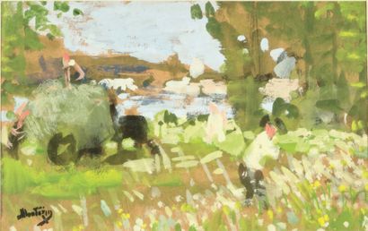 Pierre Eugène MONTEZIN (1874-1946) 
Charette au bord de l'eau

Gouache on paper,...