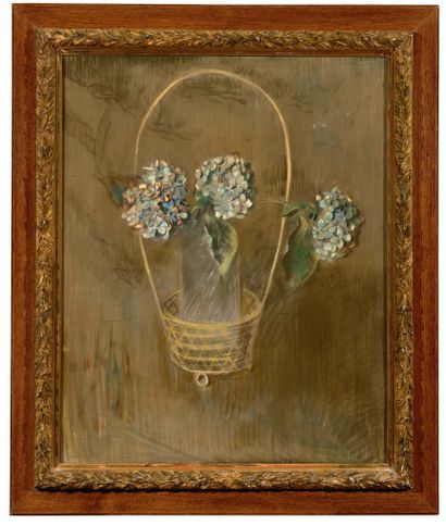 Paul-César HELLEU (1859-1927) 
Bouquet d'hortensias

Pastel et fusain sur papier

Signé...