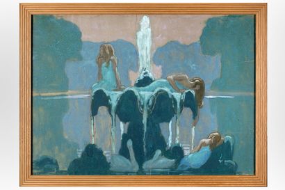 Jean-Francis AUBURTIN (1866-1930) 
Les nymphes dans la vasque, vers 1924

Pastel,...