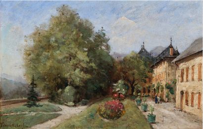 Paul-Désiré TROUILLEBERT (1829-1900) La terrasse du château des Comtes de Challes,...