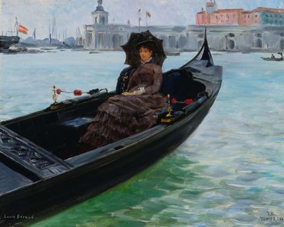 Louis BEROUD (1852-1930) Promenade sur le Grand Canal, Venise, 1883 Huile sur carton...