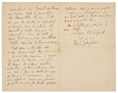 GAUGUIN Paul (1848 - 1903) L.A.S. «Paul Gauguin», [Pont-Aven 4 septembre 1889], à...