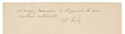 SISLEY Alfred (1839 - 1899) L.A.S. «A. Sisley», Moret sur Loing 15 janvier 1897 ;...