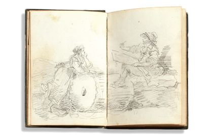 Hubert ROBERT (1733 - 1808) Carnet de dessins contenant la description manuscrite...