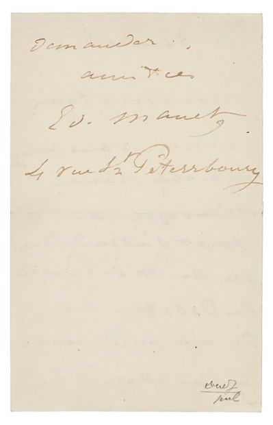 MANET ÉDOUARD (1832 - 1883) L.A.S. «Ed. Manet», Vendredi, à son cher ARON ; 1 page...