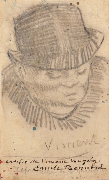 Vincent VAN GOGH (1853 - 1890) 戴帽子的男人头像，大约在1886-1887年
纸上铅笔
右下角签名
墨水写的 "文森特-凡高[原文如此]/Émile
Bernard认证"...